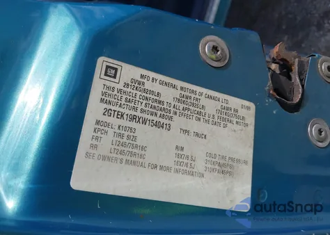 1998 GMC Sierra 1500 Sl Wideside из США, поврежденный, VIN 2GTEK19RXW1540413